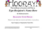 Realizing Your Dream Certificates